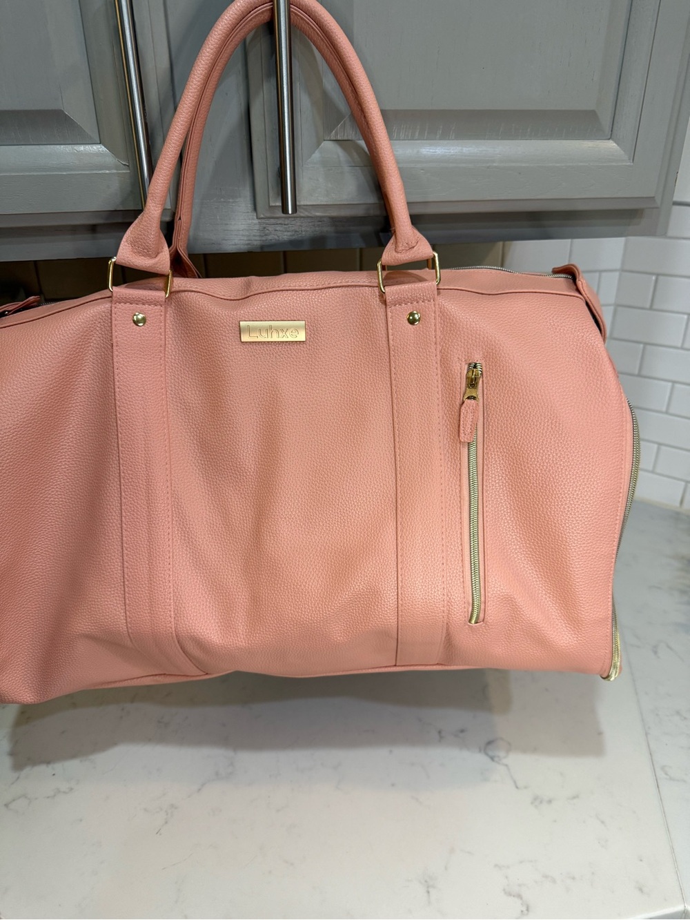 Luce Travel Bag 2.0 Rose Pink Vegan Leather Convertible Garment Duffel Weekender